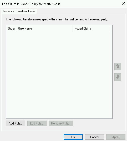 Claim Rules 편집기의 Issuance Transform Rules 탭