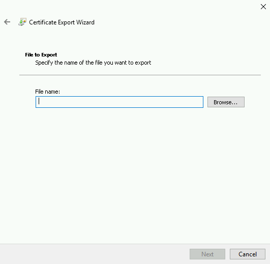 Certificate Export Wizard에서 내보낼 파일 위치와 이름을 지정하는 화면