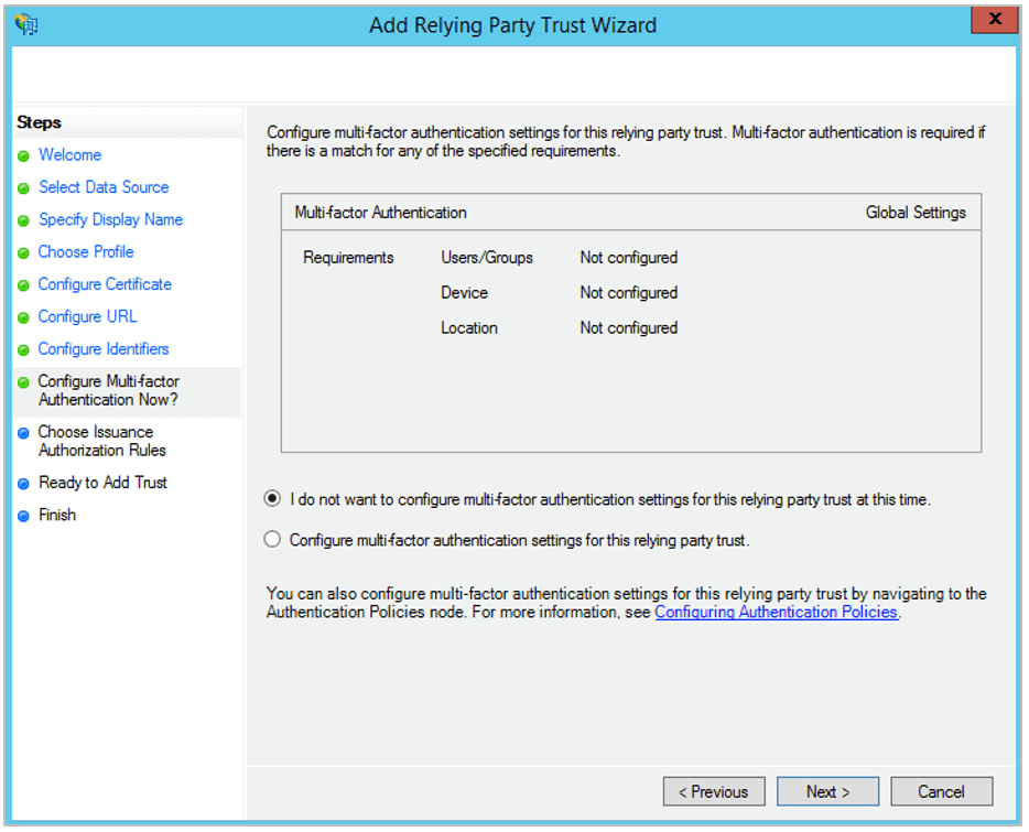 Configure Multi-factor Authentication Now 화면