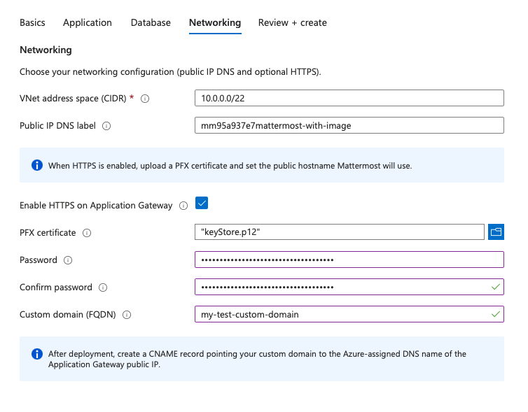 Azure Native Networking 설정 화면 예시.
