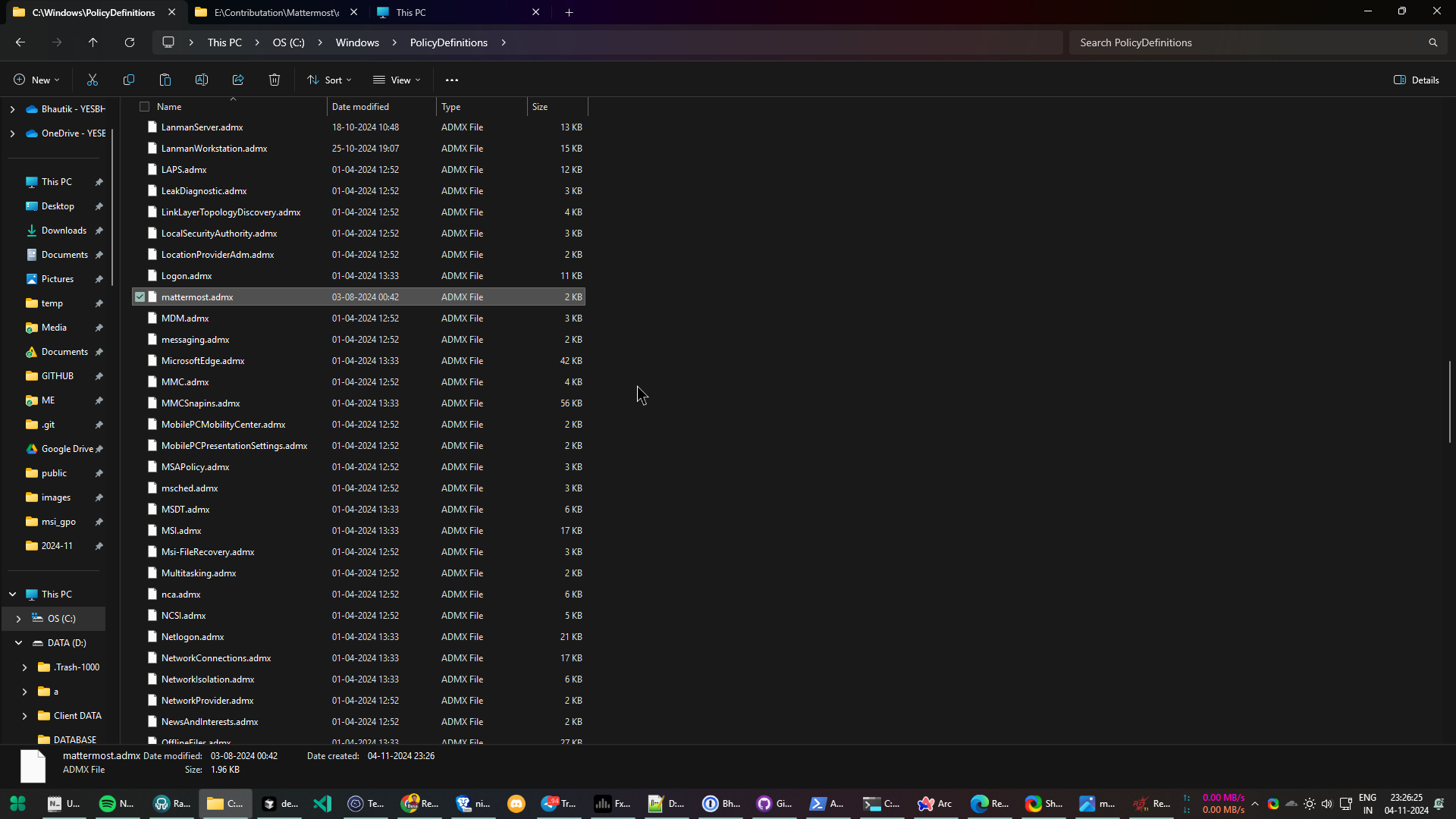 Windows\PolicyDefinitions 디렉터리에 mattermost.admx 파일이 있는지 확인합니다.