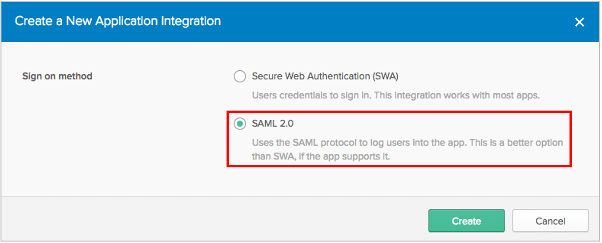 Okta에서 Classic UI로 전환한 뒤 Admin Dashboard > Applications > Add Application으로 이동해 새 앱을 만듭니다. Sign on method로 SAML 2.0을 선택합니다.