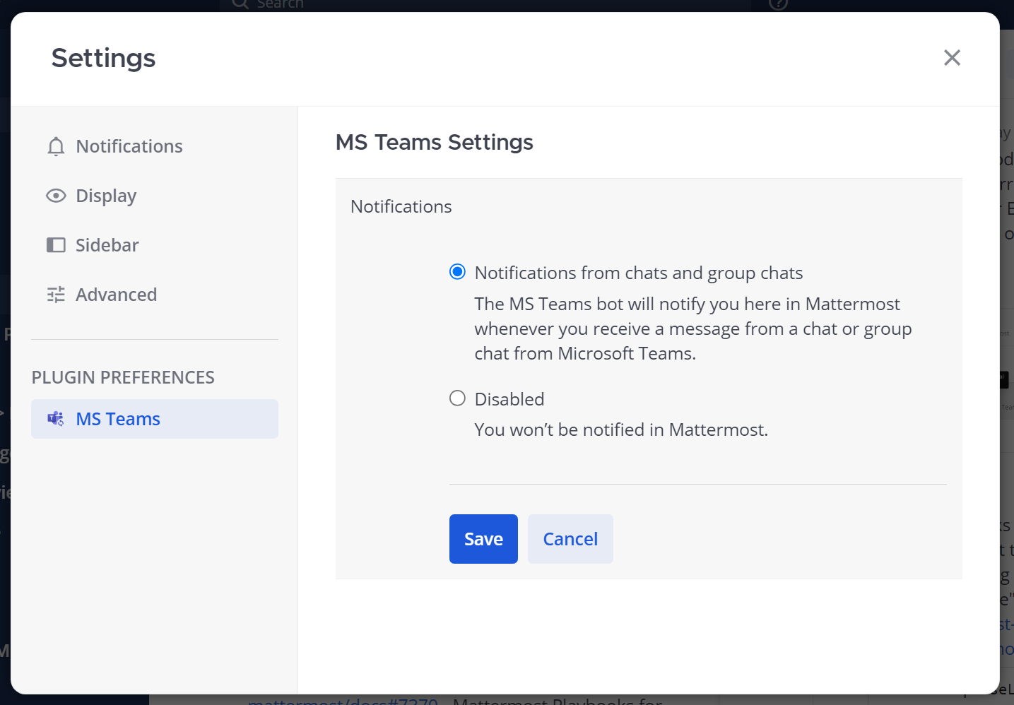 Account Settings > Plugin Preferences에서 Microsoft Teams 연동의 알림 설정을 관리합니다.
